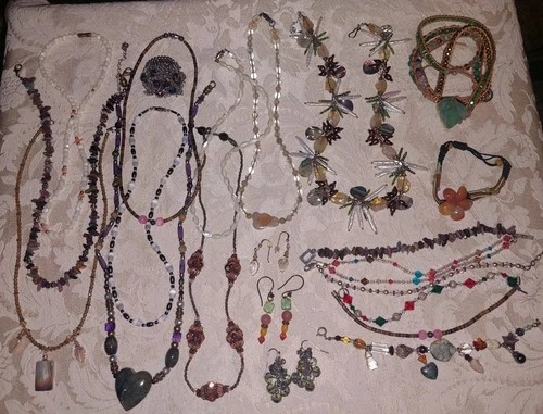 Vintage Mod Handcrafted Mixed Lot 20+ Pieces Crystal Gemstones Costume Jewelry