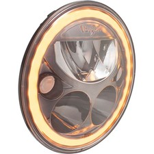 Single 7" Round Black Chrome Amber Halo VX Headlight with Low-High-Halo 