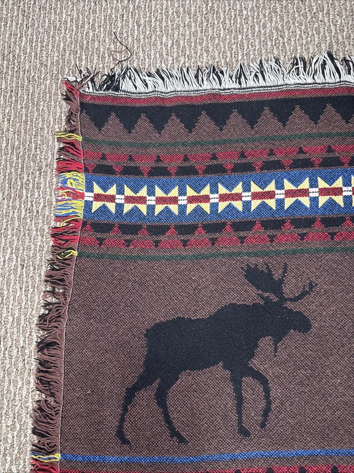 Rustic Log Cabin Moose, Wolf, Bear Tapestry Blanket 67”x 45” - Image 2 of 4