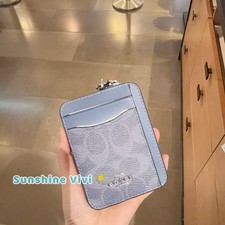 NWT Coach CW883 Zip Card Case In Signature Canvas In Silver/Chambray