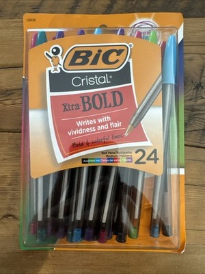 BIC Cristal Xtra Bold Pens 24 Pack 1.6mm Assorted Colors Ballpoint Pens
