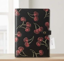 Coach Notebook Signature Canvas Cherry Red Print CDB79 Black Lined Journal