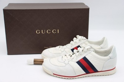 Gucci Micro Guccissima White Leather Web Low Top Mens Size G 8.5/US 9/EU 42.5