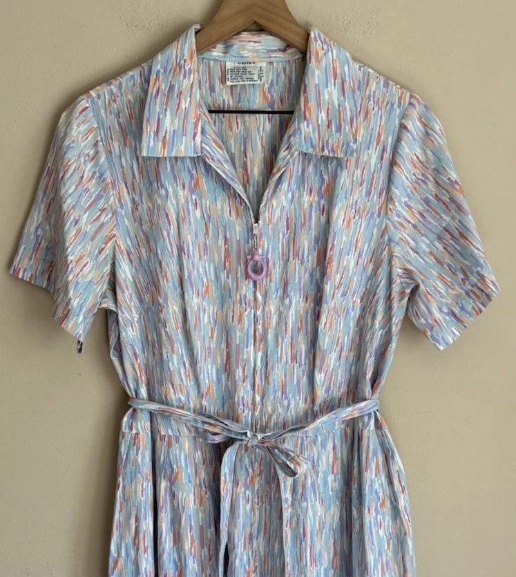 Camisa de vestir vintage Day House años 60 70 rayas para mujer talla XL cremallera algodón Foto 3 de 4