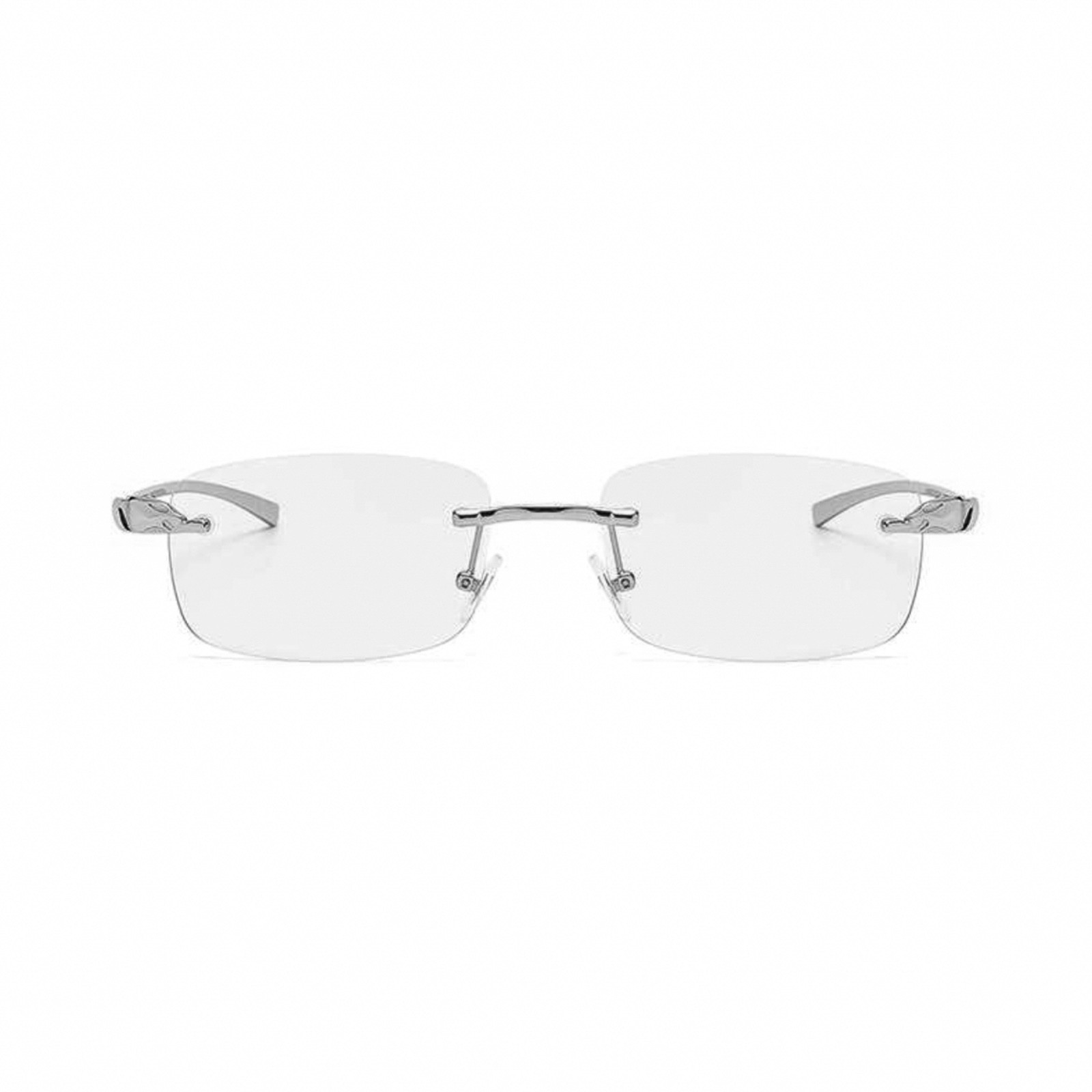Silver Frame Leopard Rimless Mens Vintage Clear Lens Hip Hop Frameless Glasses