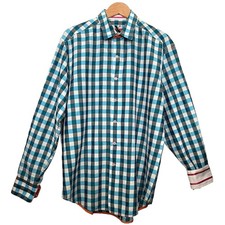 Robert Graham Gingham Plaid Flip Cuff Button Up Shirt Mens Size L Preppy Formal