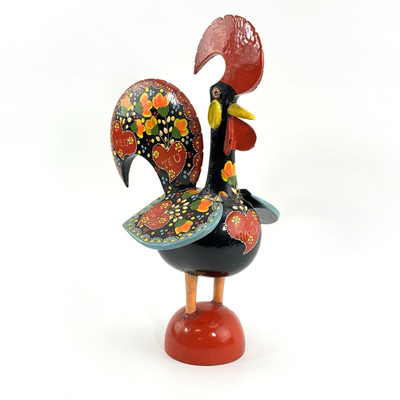 Barcelos Hahn Holz 33cm | Amor Liebe Portugal Volkskunst | Vintage Deko Figur