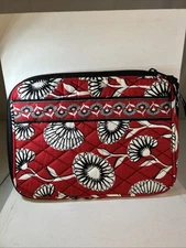 VERA BRADLEY DECO DAISY Zippered Book Cover Holder Red & Black 8" X 6"