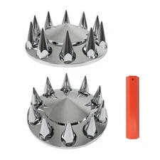 Fits Semi Truck 33mm Spiked Chrome Thread-on Nut Covers ABS Front Axle Cover Kit