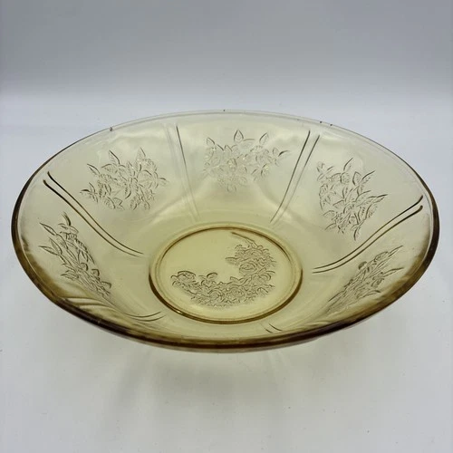 Federal Serving Bowl Depression Glass Amber Sharon Cabbage Rose 8.5” Yellow Vtg