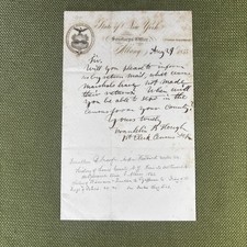 Vintage 1855 State Of New York Census Letter Albany Handwritten Manuscript USA