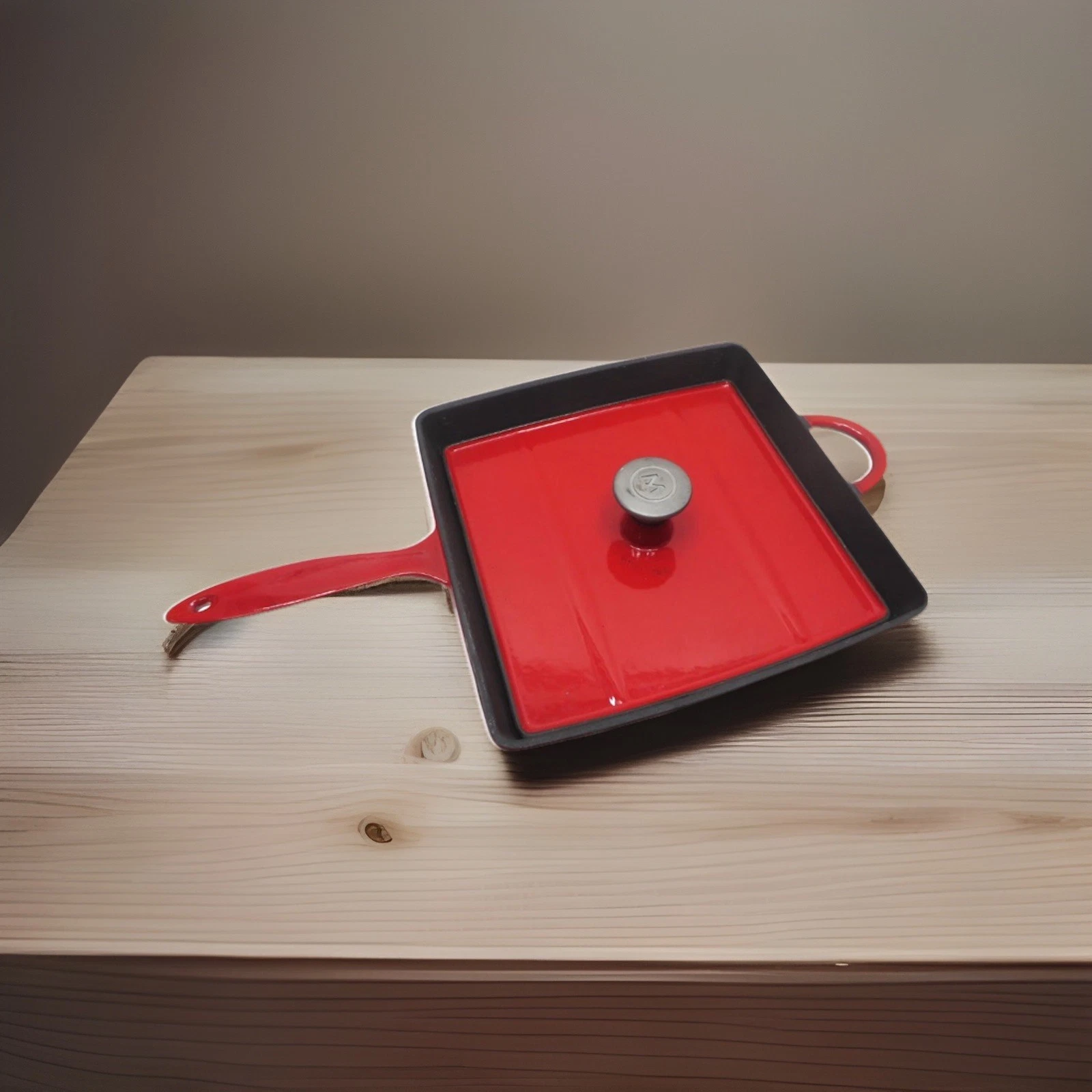 Mario Batali Red Enameled Cast Iron Grill Pan Panini Press with Lid