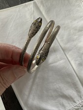Large Double Headed Snake Vintage 1970’s Silver tone Bangle