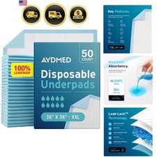 50 x Incontinence Underpads 36" x 36"  XXXL Bed Pads Disposable Adult  Max ...