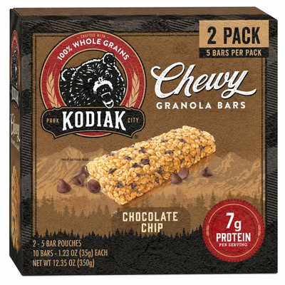Pack of 2 Kodiak Chocolate Chip Chewy Protein Bars 1.23 oz 5 Count each total 10