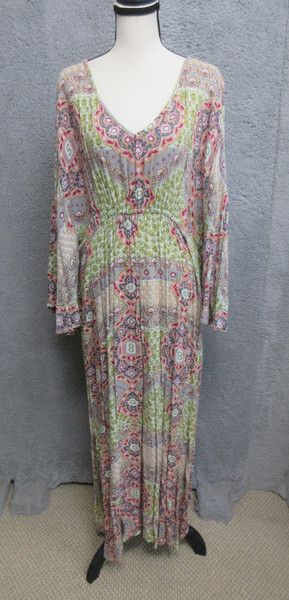 Vestido Boho World Market Para Mujer S/M Multicolor Paisley Maxi Kimono Manga Hippie