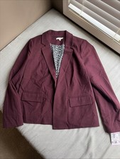 New SKIES ARE BLUE Women's L Open Blazer Burgundy Maroon Lined