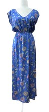 Gap Kimono Sleeve Maxi Dress Blue Flowers Birds Women's Sz S Boho Cottagecore