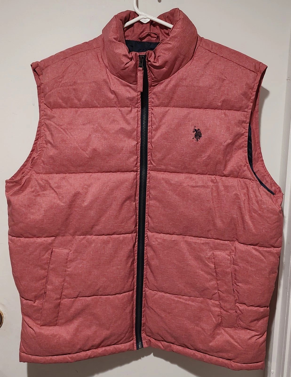 US Polo Assn Mens Large Puffer Jacket Gray Logo Full Zip Color block Outdoor