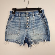 We The Free Free People High Rise Button Fly Denim Shorts Blue Cinch Back 25