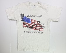 Vintage United We Stand In Support Of Our Troops T Shirt USA Patriotic Tee S