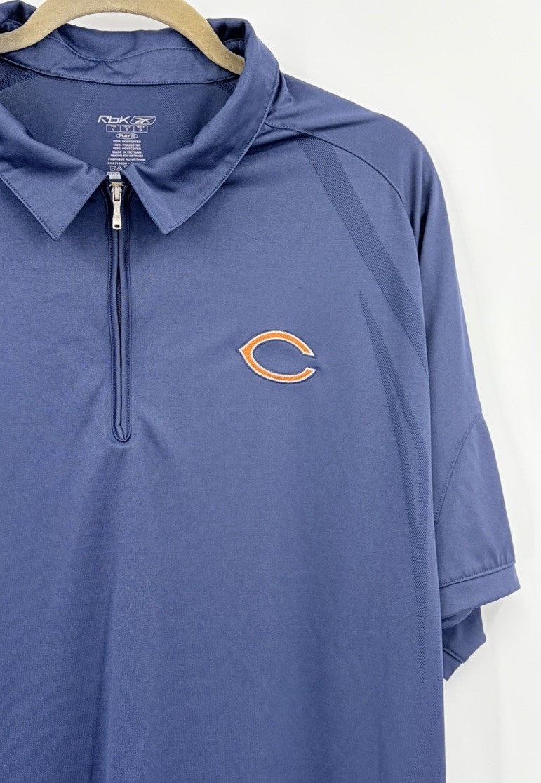 Chicago Bears NFL Reebok Men’s Large 1/4 Zip Polo Shirt Navy Blue Short Sleeve thumbnail 3