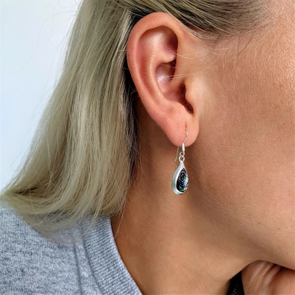 Silverly Orecchini Argento 925 Lacrima Abalone Paua Opale Del Mare Conchiglia - Immagine 3 di 4