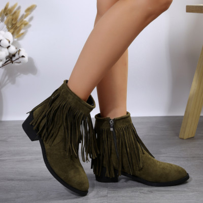 Women Chelsea Boots Ladies Block Heel Faux Suede Tassel Ankle Boots Casual Shoes