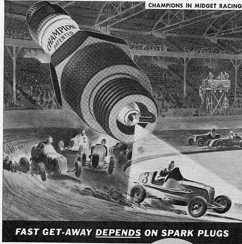 Vintage Werbedruck, Champion Zündkerzen für Midget Racing, 1930er, 9,5, x 6,25., - Bild 2 von 2