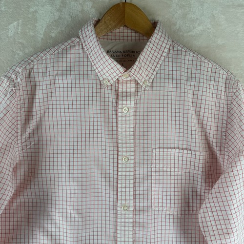 Banana Republic Luxe Poplin Slim Fit Men's Size L Check Long Sleeve Casual Shirt - Picture 10 of 14