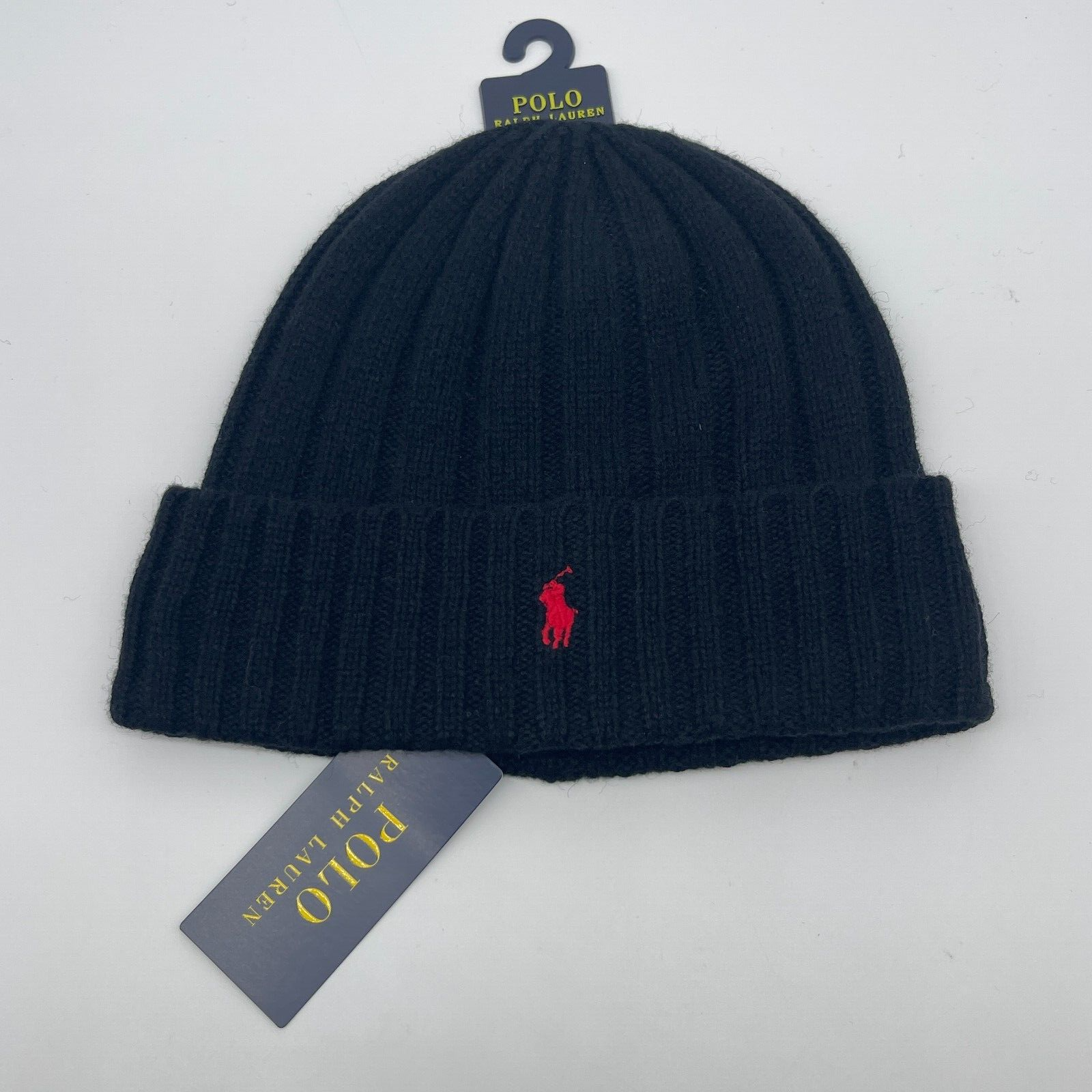 Cappello berretto Polo Ralph Lauren uomo berretto taglia unica misto lana nero rosso pony