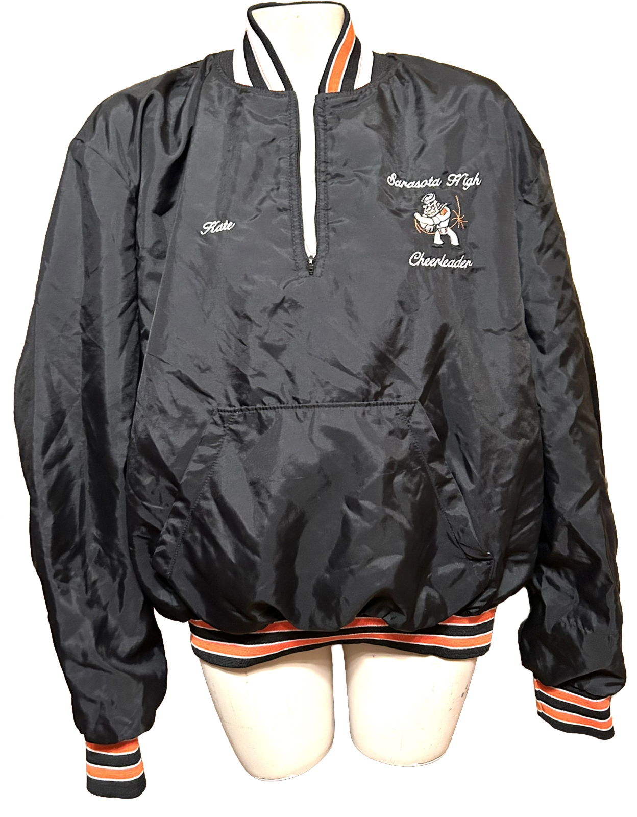 Vtg 90s Cheerleader Satin Bomber Jacket Sarasota High… Gem