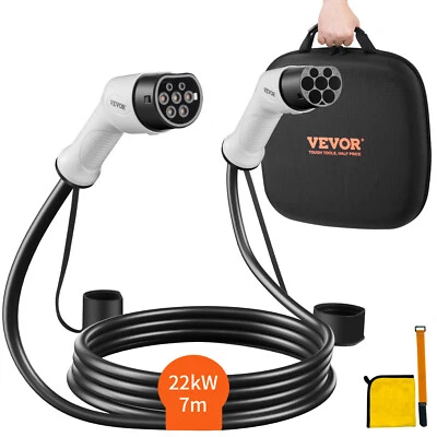 VEVOR Câble de Charge EV Type 2 à Type 2 Charger Voiture Électrique 32A 7m 22kW