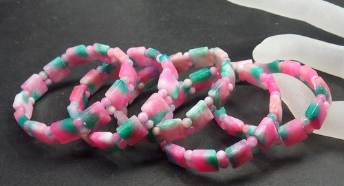 Genuine Multicolor Jade Rectangle Bamboo Bead Elastic Rope Bangle Bracelet Women - Picture 5 of 7