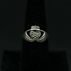 MA MARCASITE VINTAGE ESTATE 925 STERLING SILVER IRISH CLADDAGH RING SIZE 7.5