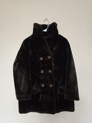 Vintage 70s Borgana Sportowne Black Faux Fur Coat Tortoiseshell Buttons  Goth