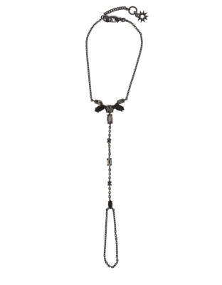 Marchesa Women's Black Faux Gemstone Hematite-tone Hand Chain Bracelet $68