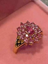 Lab Created Pink Sapphire 3Ct Oval Cut Halo Wedding Ring 14K Yellow Gold Plated