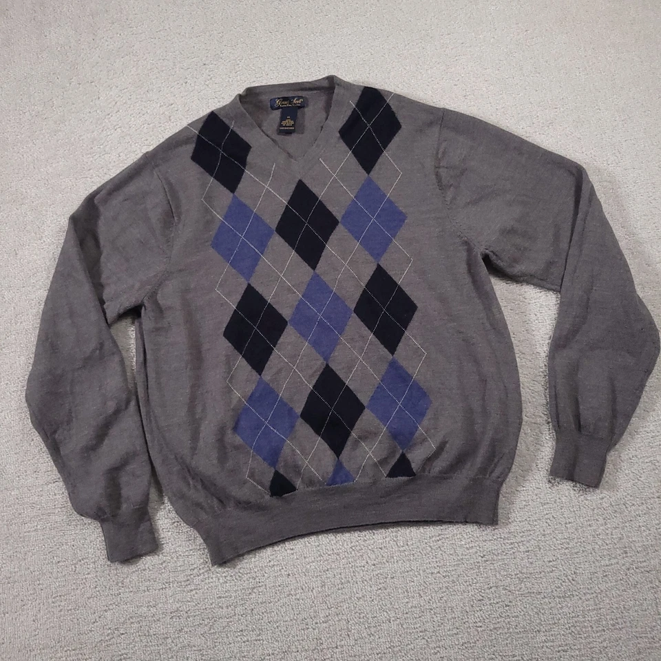 Garret Scott современный крой Argyle свитер v-образным вырезом пуловер экстра тонкий Merino мужской XL - Изображение 2 из 4