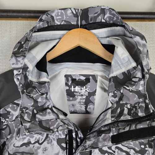 HUK New $240 Mens Wind/Waterproof Hooded Shell Jacket Sz 2XL Smoke Camo Fishing - Picture 21 of 23