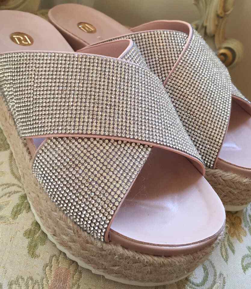 B/NEW Ltd Edition RIVER ISLAND Diamonte CRYSTAL PLATFORM WEDGE SANDALS SOLD-OUT