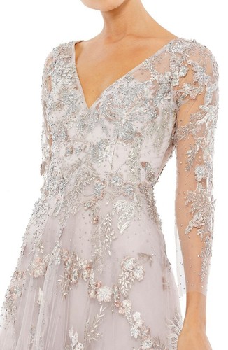 Mac Duggal Floral Embroidered Long Sleeve A-Line Gown-Size 16 (LK#169 A) - Picture 3 of 15