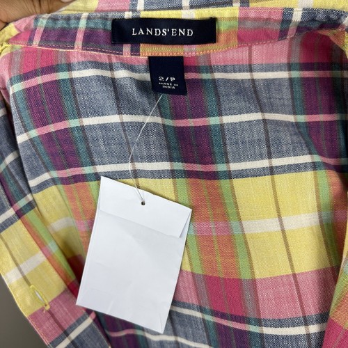 Lands End Women's Belted Madras Plaid Shirt Dress Size 2P Pleated Preppy Cotton - Picture 7 of 12