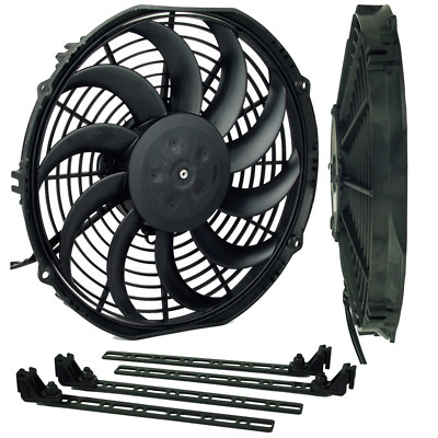 4 Metall-Laschen + 1x 12V Spal Lüfter 309,5mm VA09-AP12/C-54A saugend 1430m³h