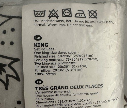IKEA ALPNARV King Duvet Cover w/ 2 Pillowcases KING Bed Set Black White Floral - Picture 4 of 4