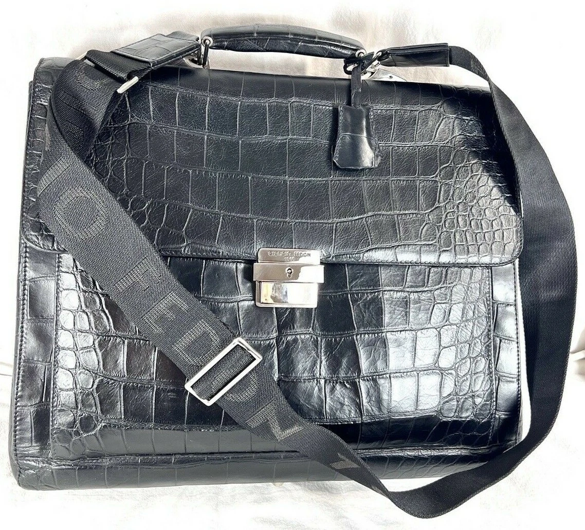 GIORGIO FEDON 1919 Vintage Black Leather Brief Briefcase Messenger Bag |  eBay