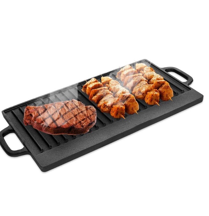 Non-Stick Coating Cast Iron Reversible Griddle Pan Electric Gas Hobs