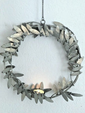 Hängeleuchter Kranz Blätterkranz, Zink Grau, Shabby Antique Chic, 30 cm