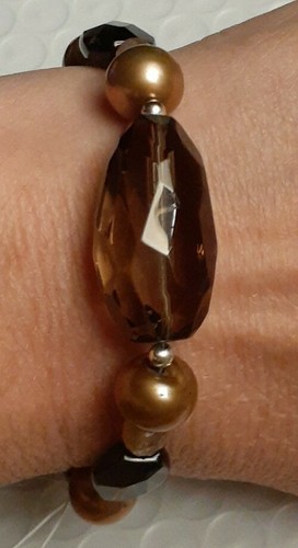 Faceted Smoky Quartz Freshwater Pearl Citrine Sterling Toggle Beaded Bracelet - Picture 12 of 12