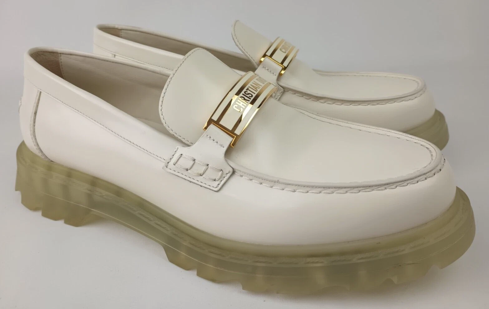 Mocassins femme Dior blanc code cuir de veau brossé logo taille 42